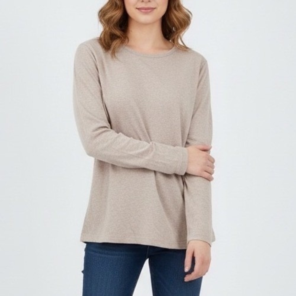 Duluth Trading T-Shirt Mens L Beige Kint Cotton Crew Neck Long Sleeve Pullover